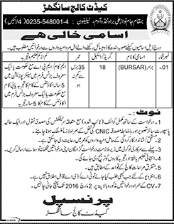 Bursar Jobs in Cadet College Sanghar