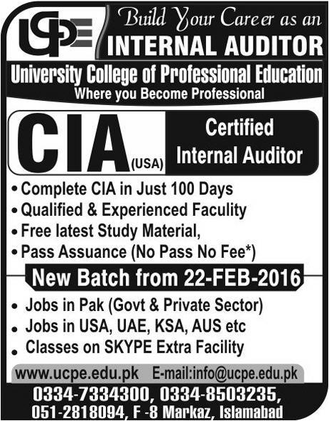 CIA Admissions in University College of Professional Education