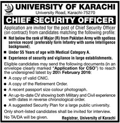 Chief Security Officer Jobs in University of Karachi
