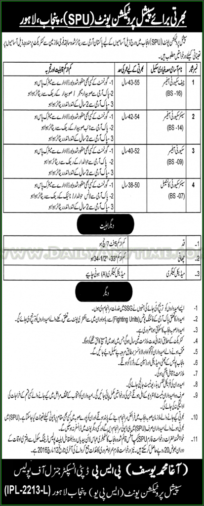 Chief Security Officer, Senior Security Officer, Security Officer and Senior Security Constable Jobs in SPU Punjab