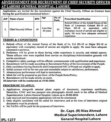Chief Security officer at Lahore General Hospital