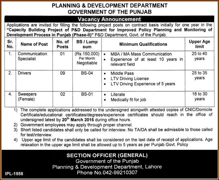 Communication Specialist, Drivers, Sweepers Jobs in Planning & Development Department