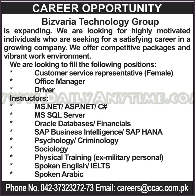 Customer Services Representative, Manager Officer and Driver Jobs in Bizvaria Technology Group
