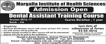 Dental Assistant Admissions in Margalla Institute of Health Sciences