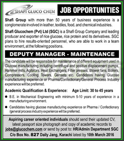 Deputy Manager Jobs in Shafi Gluco Chem