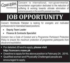 Deputy Team Leader, Finance & Contracts Specialist Jobs in Concern International