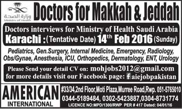 Doctors Jobs for Makkah & Jeddah - Saudia Arabia