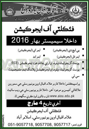 Faculty of Education Jobs in Alama Iqbal Open University Islamabad