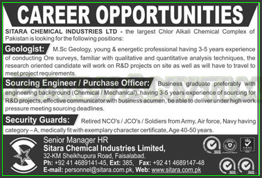 Geologist, Sourcing Engineer and Security Guard jobs in Sitara Chemical Industries Lyd