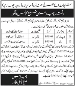Jeep Driver and Gardner Jobs in Chairman District of Council Panjgur