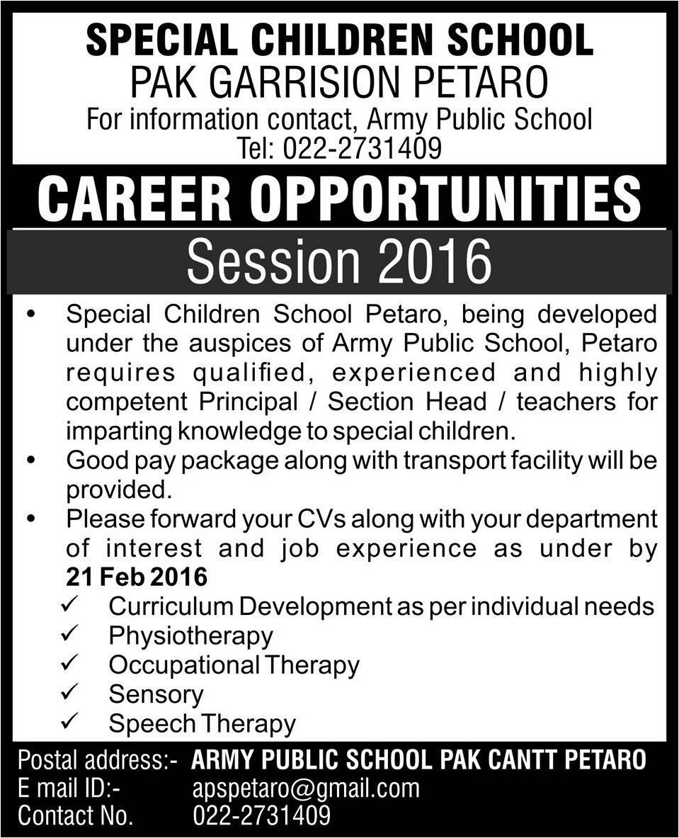 Jobs in Special Childern School Pak Garrision Petaro