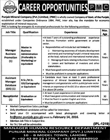 Managing Jobs in Punjab Mineral Company Pvt Ltd