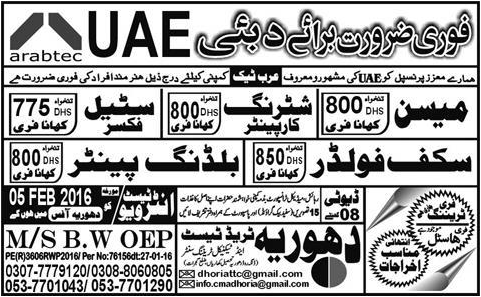 Meson Shuttering Carpenter Steel Fixer Skif Folder and Building Painter Jobs in UAE