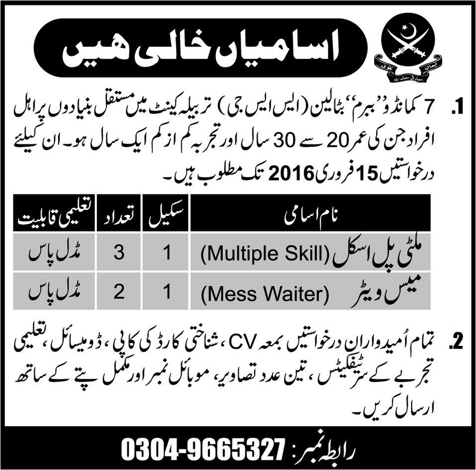 Multiple Skill and Mess Waiter Jobs in Government of Pakistan