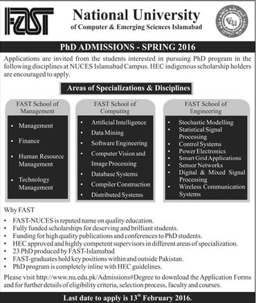 PhD Admissions in Fast National University