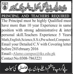 Principal and Teachers Jobs in The Knowladge Residencial School Quetta