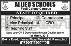 Princpal, Vice Principal and Teaching Staff Jobs in Allied School