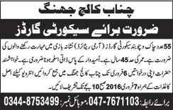 Security Guard Jobs Chenab College Jhang