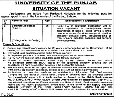 Software Assistant Jobs in University of The Punjab