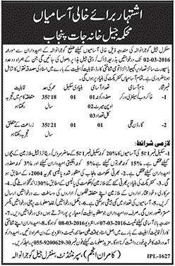 Sweeper Sentry Worker Gardner Jobs in Punjab Prison Gujranwala
