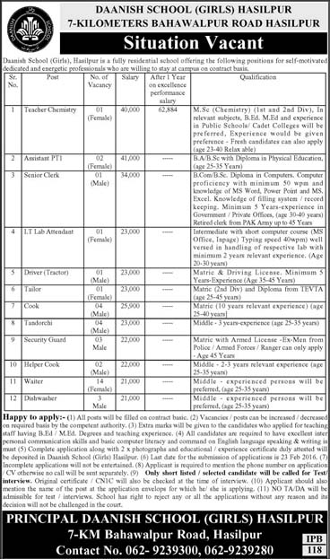 Teachers, Assistant and Clerk Jobs in Daanish School Girls Hasilpur
