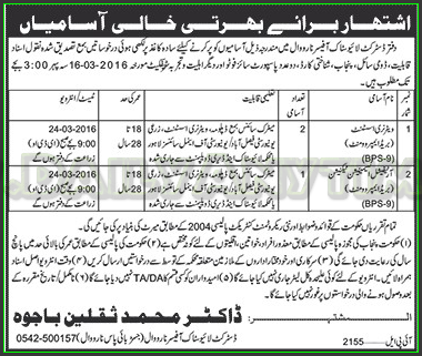 Veterinary Assistant and Artificial Techinician Jobs in Office District Live Stock Officer Narowal