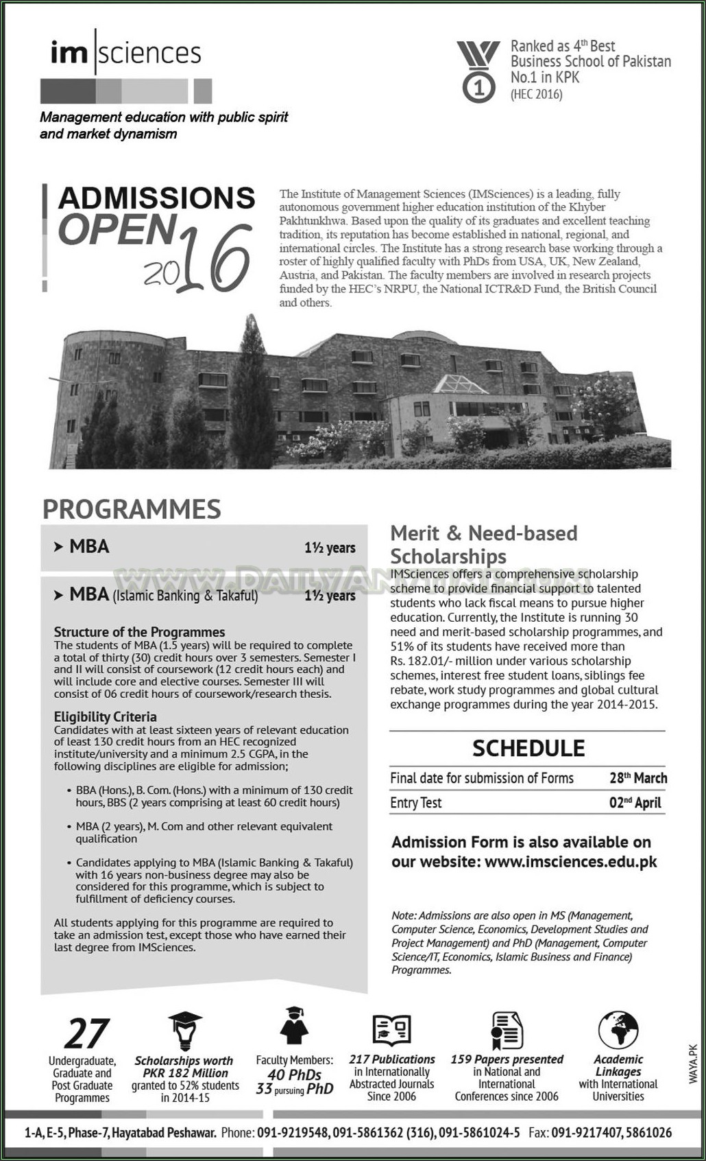 Admission Open in IM Science
