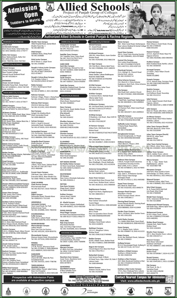 Admissions in Allied School Project of Punjab Group of Colleges
