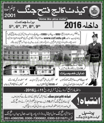 Admissions in Cadet College Fateh Jang