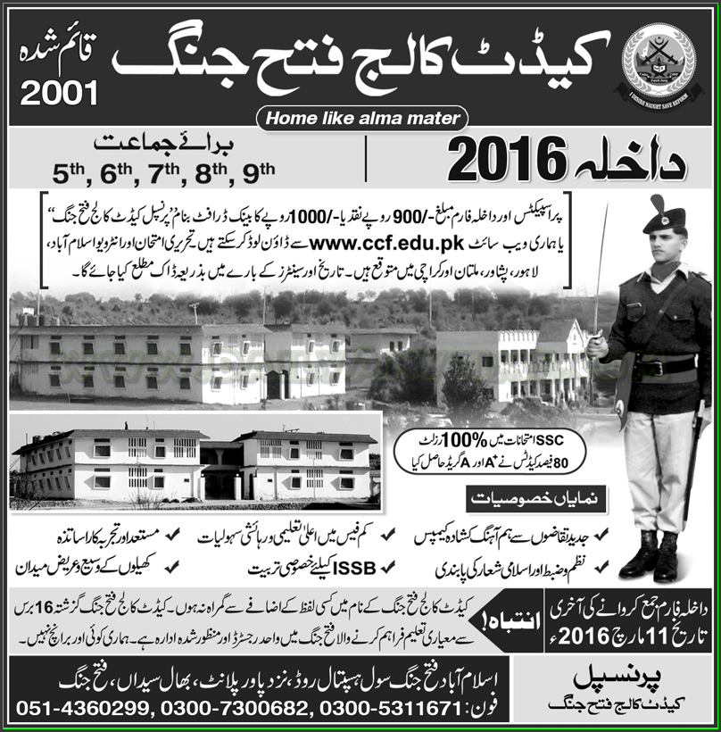Admissions in Cadet College Fateh Jang