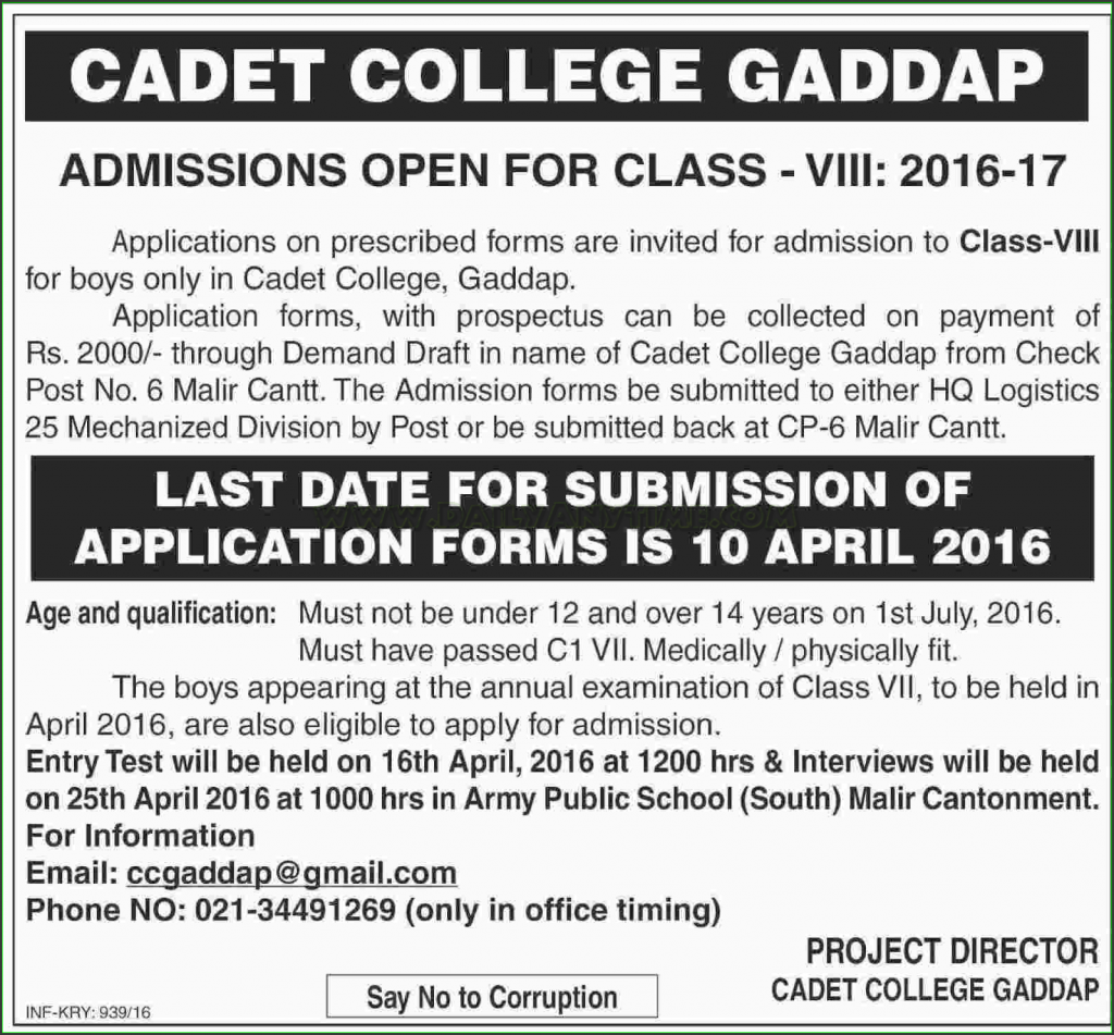 Admissions in Cadet College Gaddap
