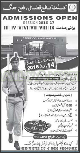 Admissions in Cadet College Qutbal