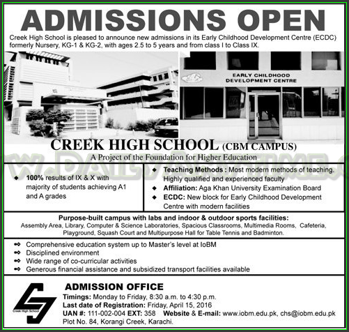 Admissions in Creek High School