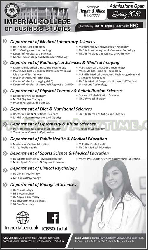 Admissions in Imperial College of Business Studies