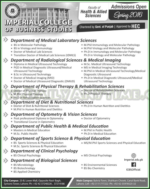 Admissions in Imperial College of Business Studies