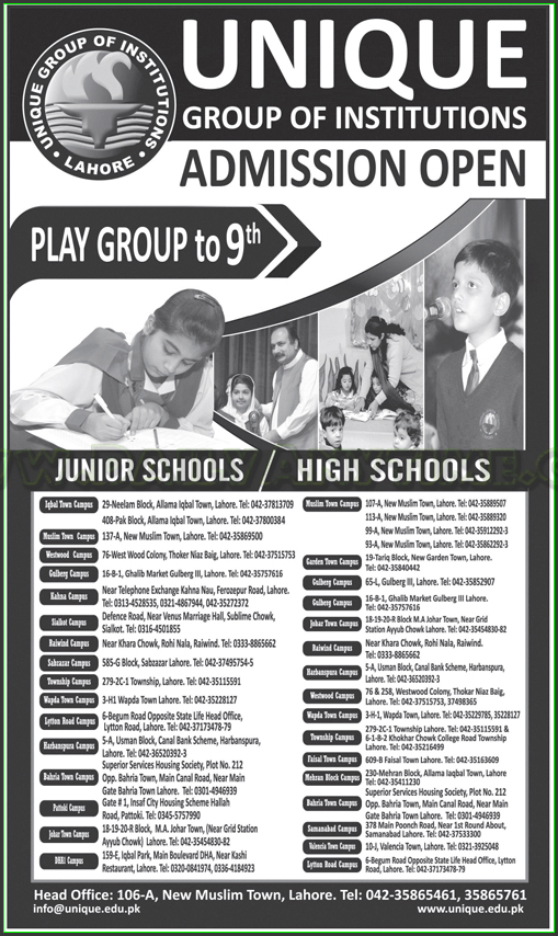 Admissions in Unique Group of Institute