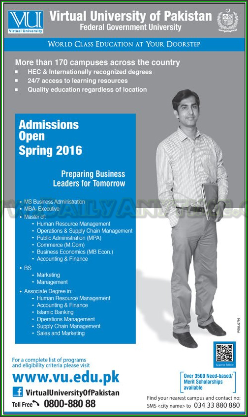 Admissions in Virtual University Pakistan