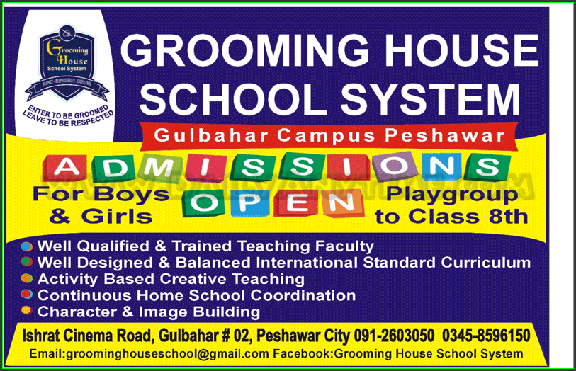 Admisssions in Grooming House School System Peshawar