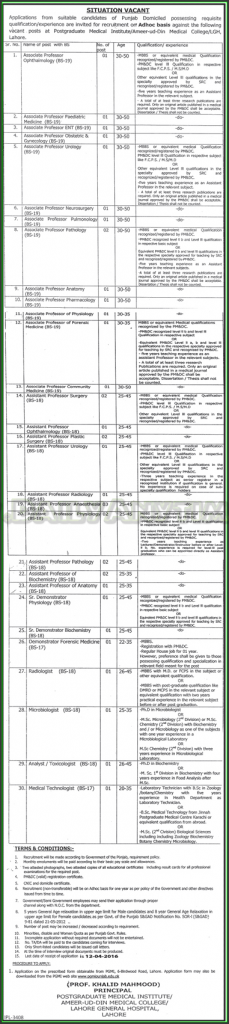 Associate Professor, Opthaimology, Paediatric Medicine, ENT, and Other Jobs in Postgraduate Medical Institute Ameer-ud-Din Medical Collegee LGH Lahore