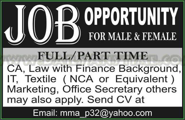 CA, Law and Finance Jobs in Pakistan