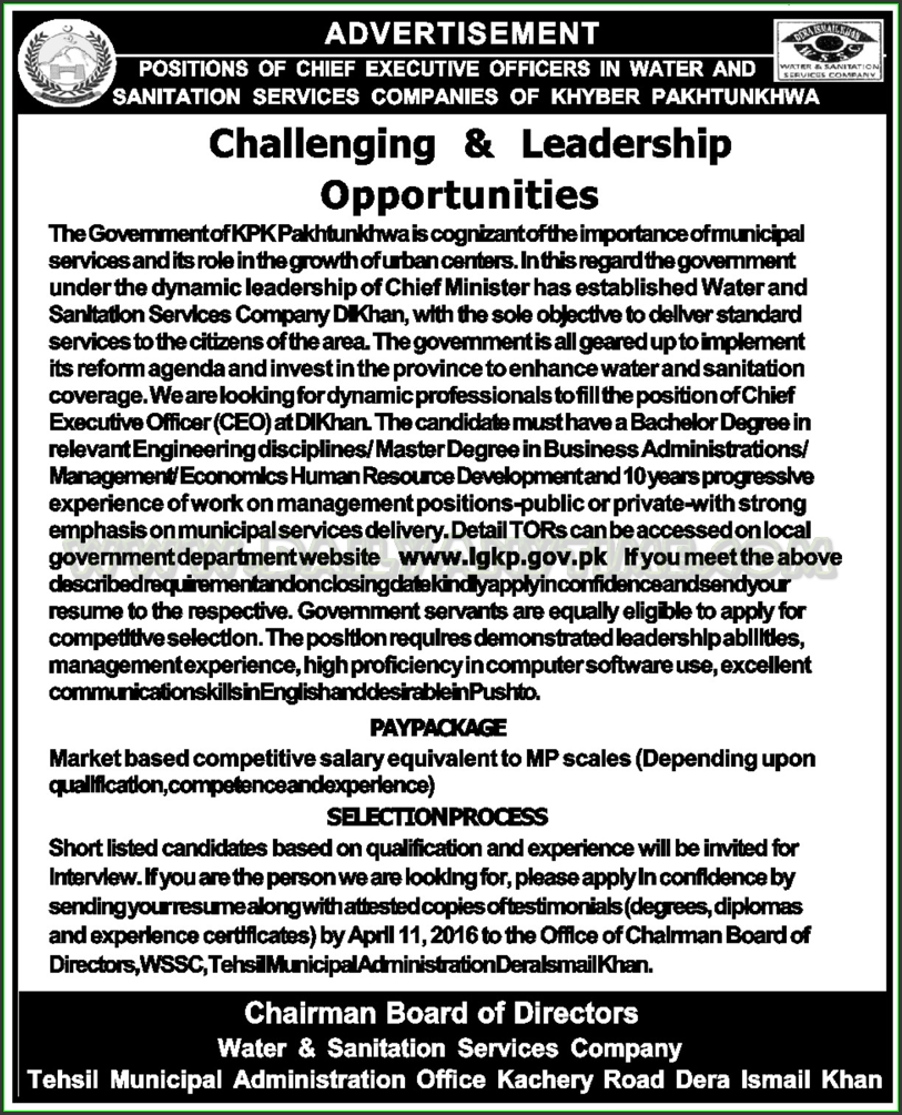 Challenging and Leadership Jobs in Government of KPK