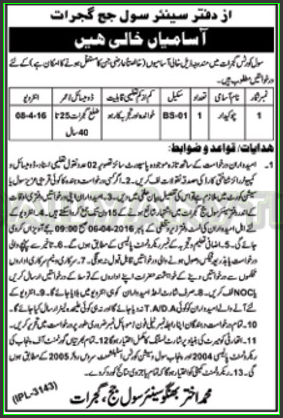 Chowkidar Jobs in Civil Courts Gujrat