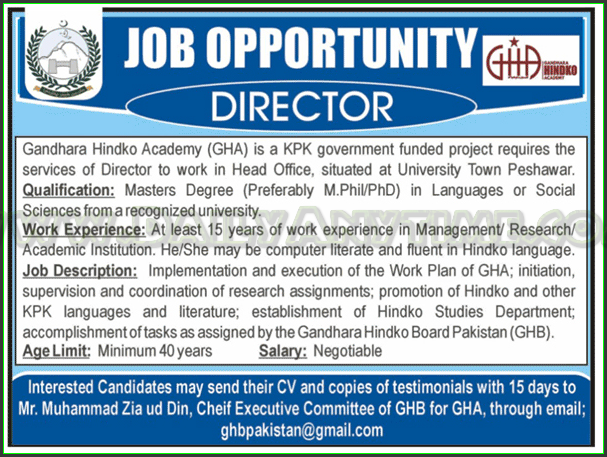 Director Jobs in Gandhara Hindko Academy (GHA) Kpk