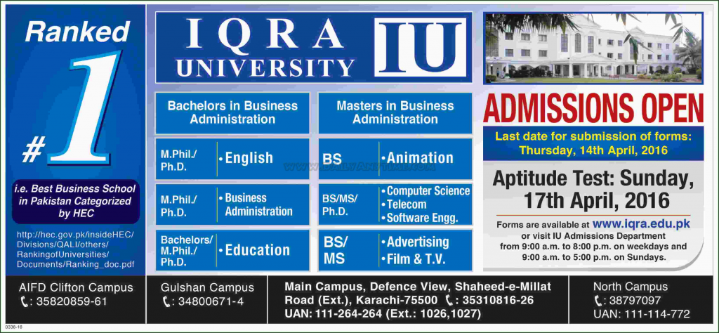 M.Phil, Ph.D, BS, MS, Admissions in Iqra University