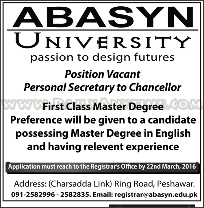 Personal Secretary, Chancellor Jobs in University Passion Design