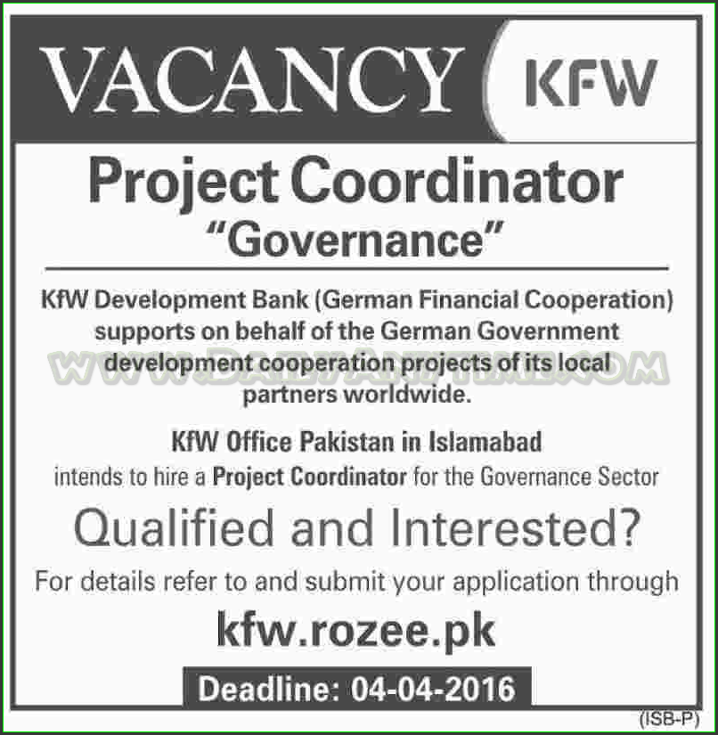 Project Coordinator Jobs in KfW Development Bank Islamabad