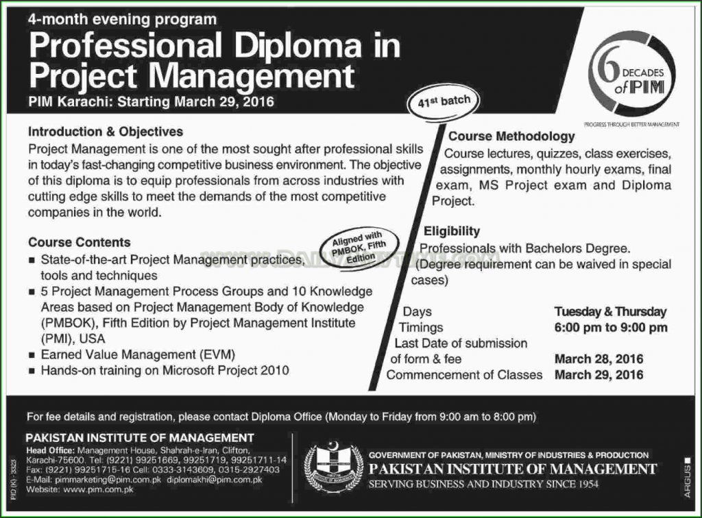 Project Management Admissions in PIM