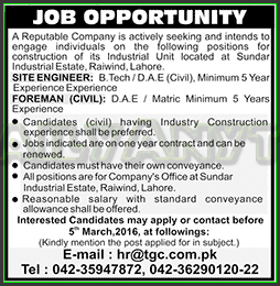 Site Engineer and Foreman Jobs in Reputable Company