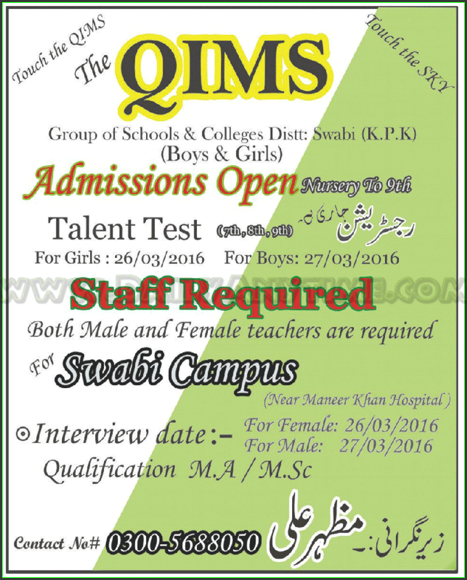Teachers Staff and Admissions in QIMS