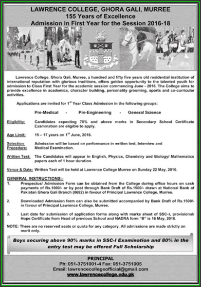 Admissions in Lawrence College Ghora Gali Murre